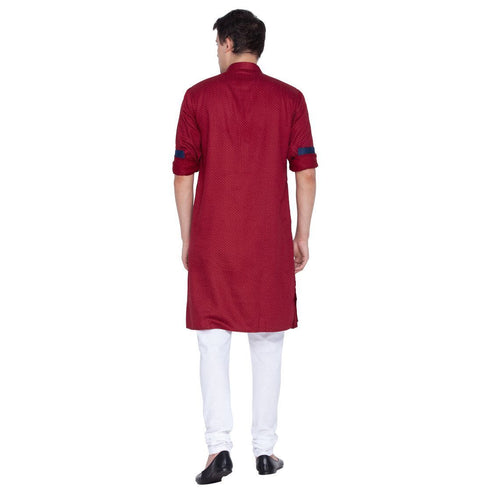 Vastramay Men's Maroon Cotton Kurta And Pyjama Set