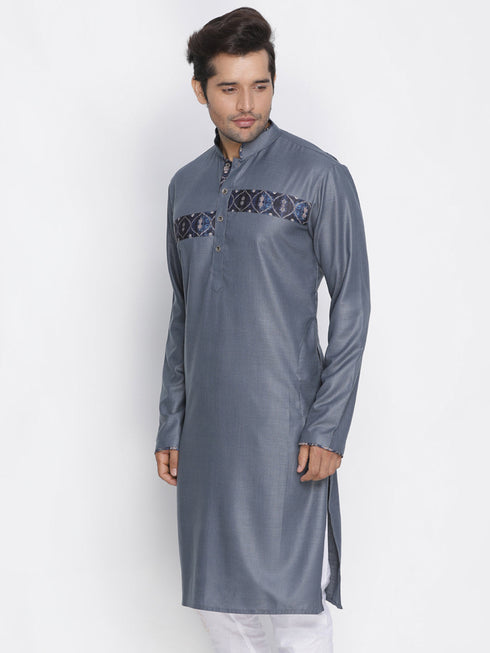 Vastramay Men's Grey Color Cotton Blend Kurta
