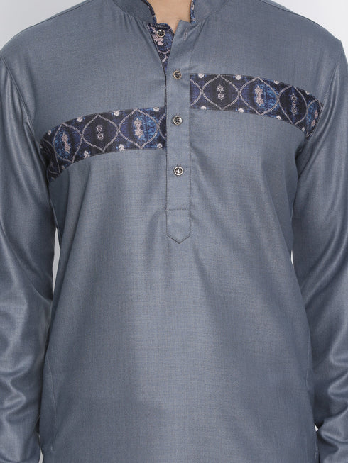 Vastramay Men's Grey Color Cotton Blend Kurta