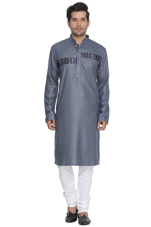 VASTRAMAY Men's Grey Cotton Blend Kurta and Pyjama Set