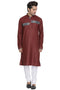 VASTRAMAY Men's Maroon Color Cotton Blend Kurta and Pyjama Set
