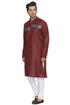 VASTRAMAY Men's Maroon Color Cotton Blend Kurta and Pyjama Set