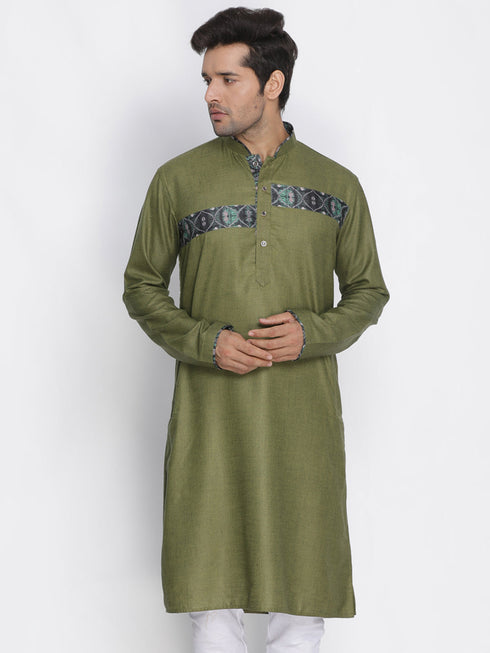 Vastramay Men's Green Cotton Blend Kurta