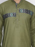 Vastramay Men's Green Cotton Blend Kurta