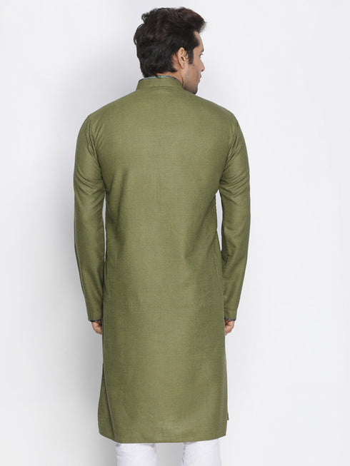 Vastramay Men's Green Cotton Blend Kurta
