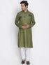 Vastramay Men's Green Cotton Blend Kurta