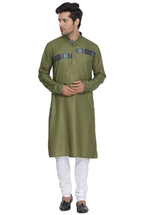 VASTRAMAY Men's Green Cotton Blend Kurta and Pyjama Set
