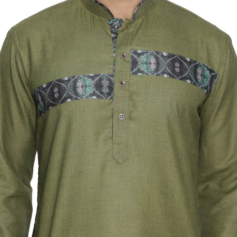 VASTRAMAY Men's Green Cotton Blend Kurta and Pyjama Set