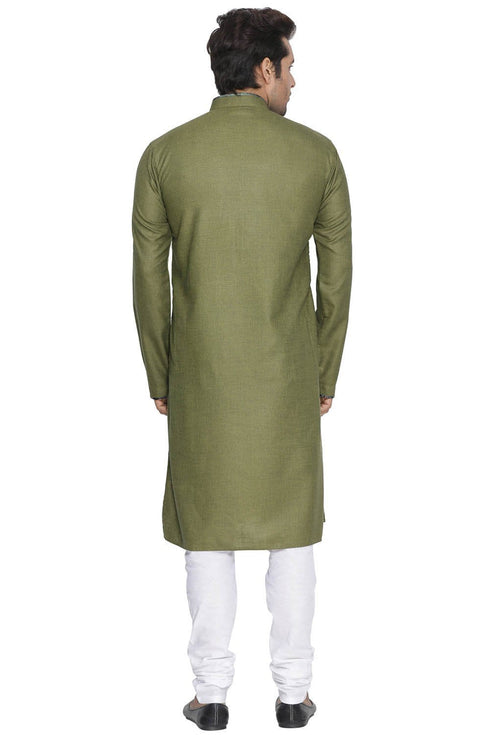 VASTRAMAY Men's Green Cotton Blend Kurta and Pyjama Set