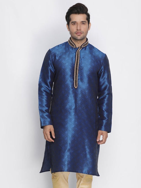 VASTRAMAY Men's Blue Cotton Silk Blend Kurta