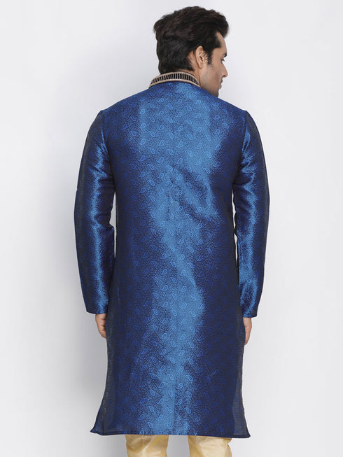 VASTRAMAY Men's Blue Cotton Silk Blend Kurta