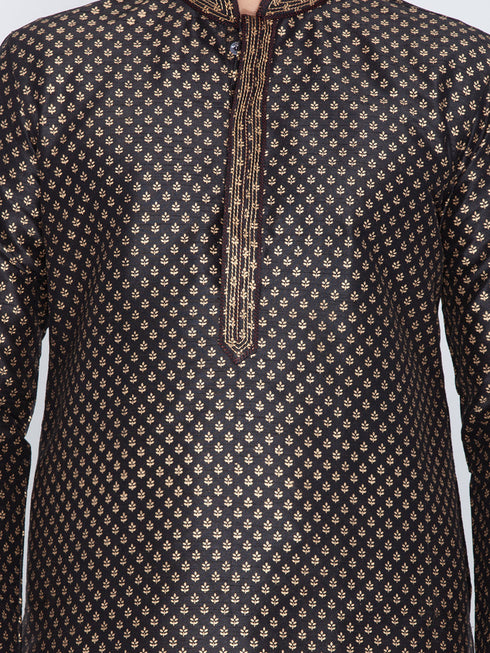 VASTRAMAY Men's Black Color Cotton Silk Blend Kurta and Pyjama Set