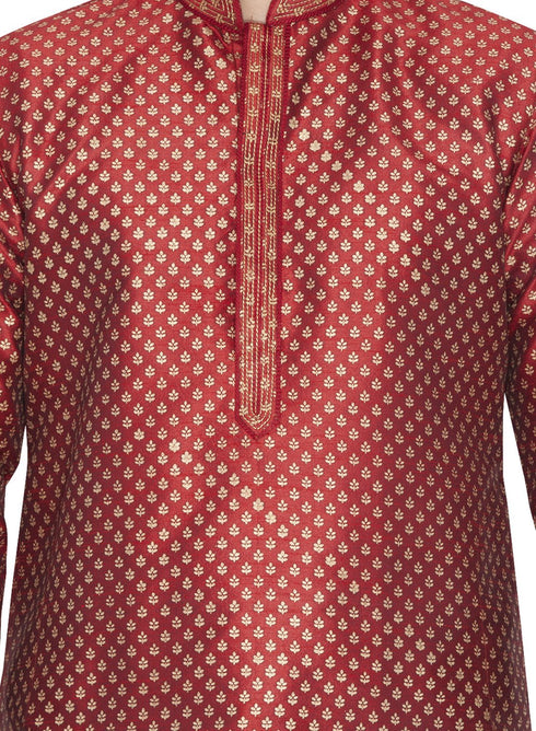 VASTRAMAY Men's Maroon Cotton Silk Blend Kurta and Pyjama Set
