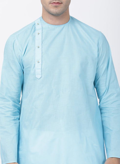 VASTRAMAY Men's Light Blue Cotton Blend Kurta and Pyjama Set