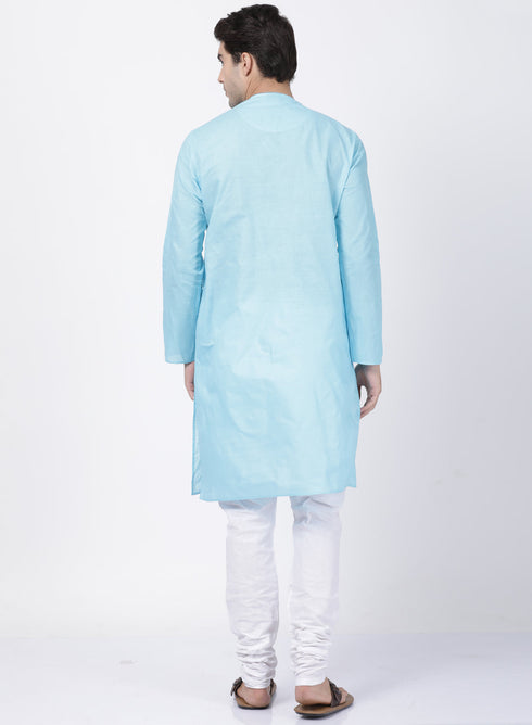VASTRAMAY Men's Light Blue Cotton Blend Kurta and Pyjama Set