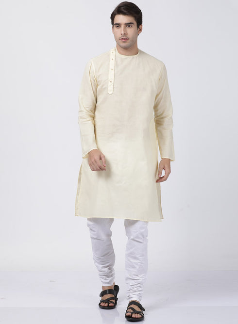 Vastramay Men's Cream Cotton Blend Kurta and Pyjama Set