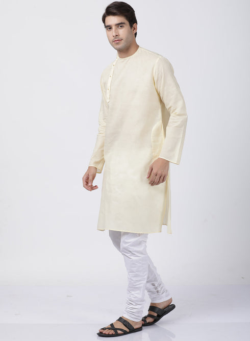 Vastramay Men's Cream Cotton Blend Kurta and Pyjama Set