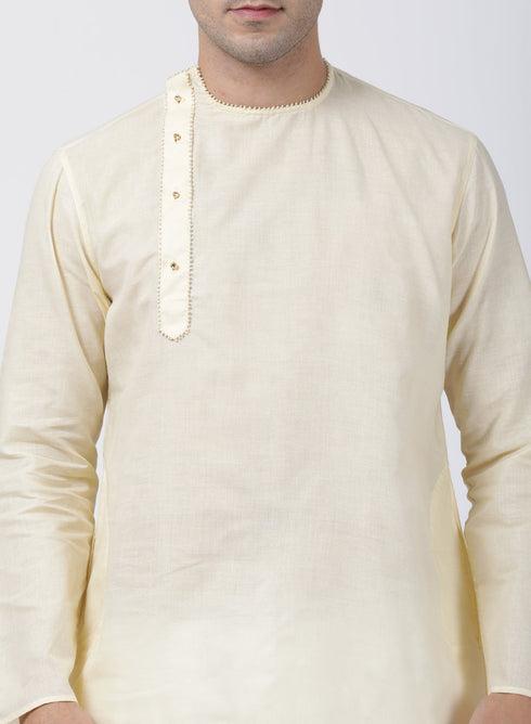 Vastramay Men's Cream Cotton Blend Kurta and Pyjama Set