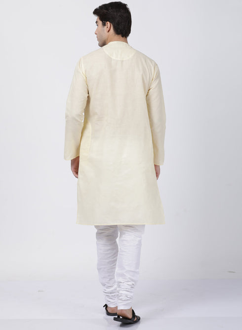 Vastramay Men's Cream Cotton Blend Kurta and Pyjama Set