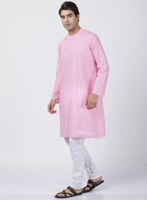 VASTRAMAY Men's Pink Cotton Blend Kurta and Pyjama Set