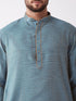 Vastramay Men's Aqua Blue Silk Blend Kurta And Gold Dhoti Set