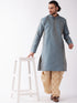 Vastramay Men's Aqua Blue Silk Blend Kurta And Gold Dhoti Set