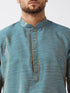 Vastramay Men's Aqua Blue And Gold Silk Blend Kurta And Dhoti Set