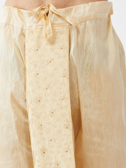 Vastramay Men's Aqua Blue And Gold Silk Blend Kurta And Dhoti Set