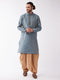 Vastramay Men's Aqua Blue And Rose Gold Silk Blend Kurta And Dhoti Set