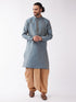 Vastramay Men's Aqua Blue And Rose Gold Silk Blend Kurta And Dhoti Set