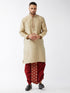Vastramay Men's Beige And Maroon Silk Blend Kurta And Dhoti Set