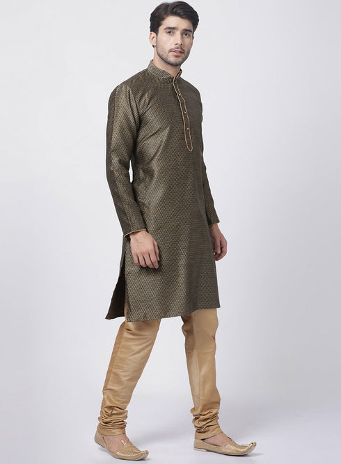 Vastramay Vastramay Men's Black Cotton Silk Blend Kurta and Pyjama Set
