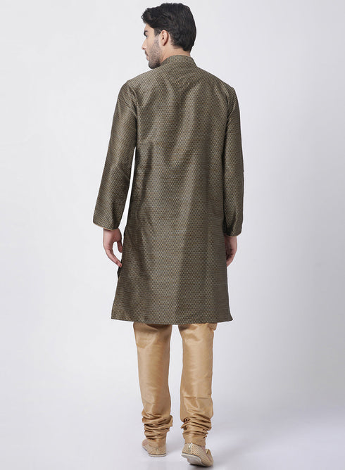 Vastramay Vastramay Men's Black Cotton Silk Blend Kurta and Pyjama Set