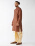 Vastramay Men's Maroon And Gold Silk Blend Kurta And Dhoti Set