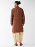 Vastramay Men's Maroon And Gold Silk Blend Kurta And Dhoti Set