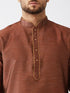 Vastramay Men's Maroon And Gold Silk Blend Kurta And Dhoti Set