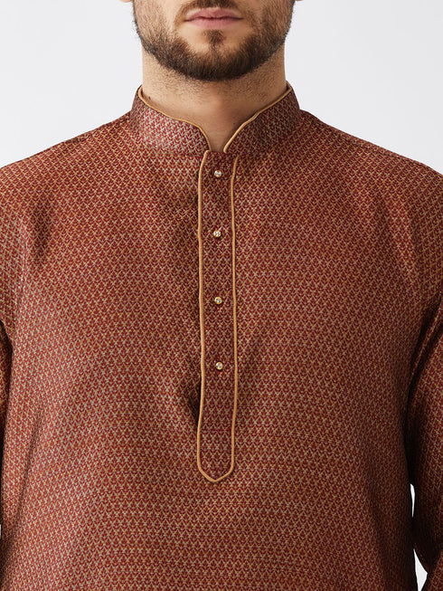 Vastramay Men's Maroon Silk Blend Kurta And Dhoti Set