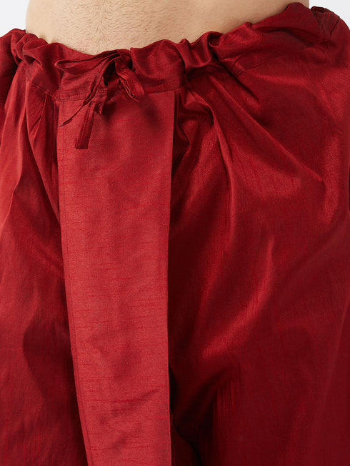 Vastramay Men's Maroon Silk Blend Kurta And Dhoti Set