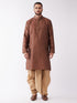 Vastramay Men's Maroon And Rose Gold Silk Blend Kurta And Dhoti Set