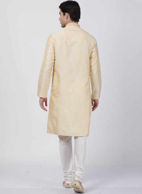 Vastramay Men's White Cotton Silk Blend Kurta and Pyjama Set