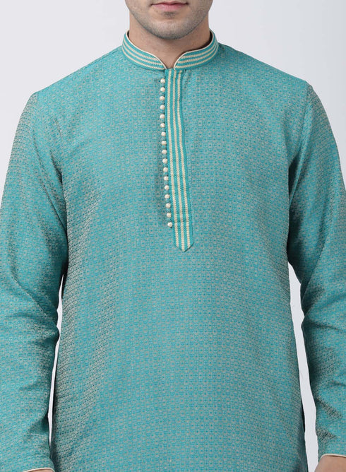 Vastramay Men's Green Cotton Silk Blend Kurta and Pyjama Set
