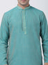 Vastramay Men's Green Cotton Silk Blend Kurta and Pyjama Set