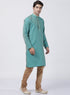 Vastramay Men's Green Cotton Silk Blend Kurta and Pyjama Set
