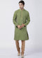 Vastramay Men's Green Cotton Silk Blend Kurta and Churidar Set