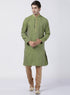 Vastramay Men's Green Cotton Silk Blend Kurta and Churidar Set