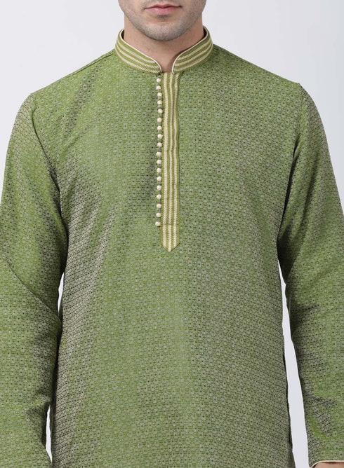 Vastramay Men's Green Cotton Silk Blend Kurta and Churidar Set