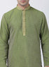 Vastramay Men's Green Cotton Silk Blend Kurta and Churidar Set