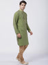 Vastramay Men's Green Cotton Silk Blend Kurta and Churidar Set