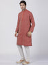 Vastramay Men's Red Cotton Silk Blend Kurta and Churidar Set