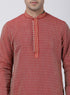 Vastramay Men's Red Cotton Silk Blend Kurta and Churidar Set